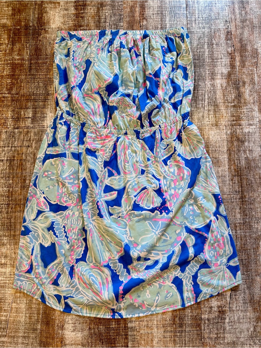 Lilly Pulitzer Blue, Seafoam & Pink Shell-Print Strapless Dress